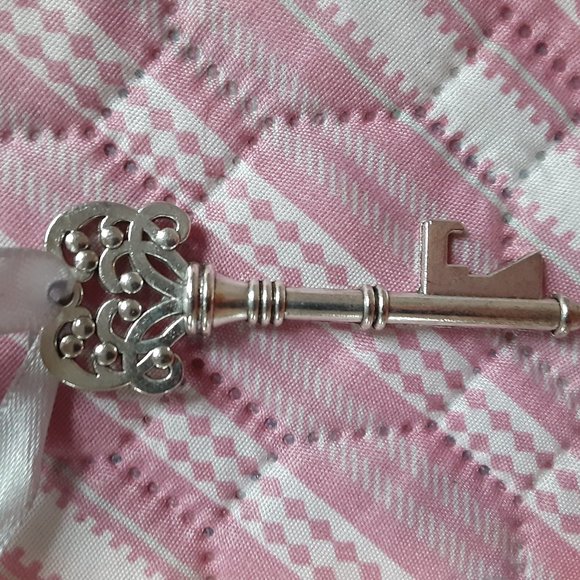 Other - Silver Skeleton Key/ Gray Satin Ribbon